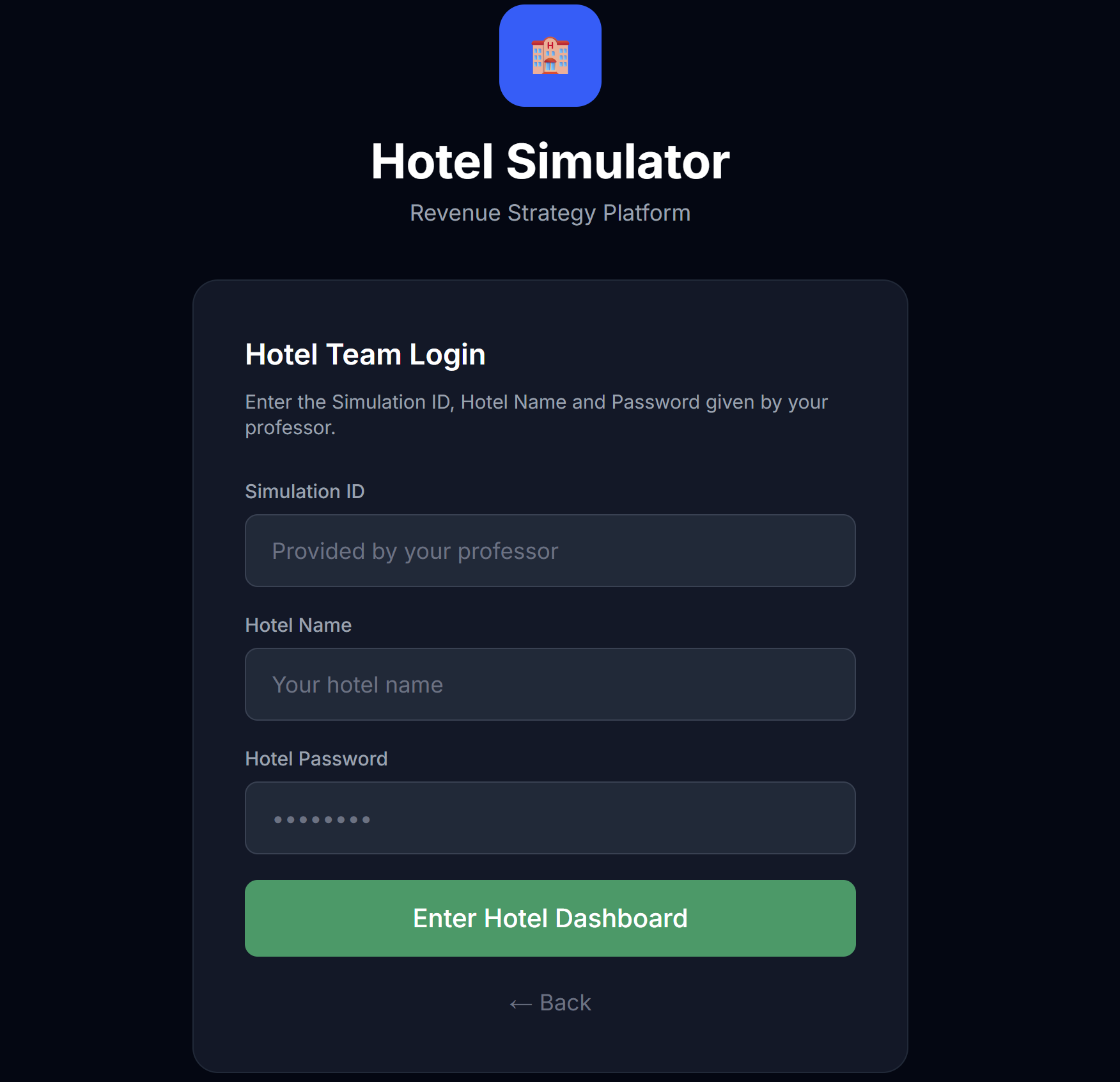 Hotel team login form