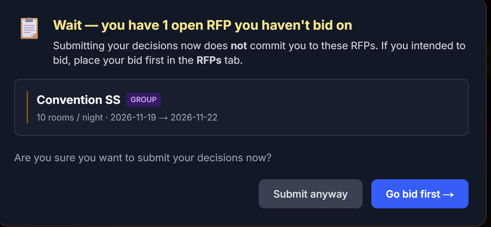 Unbid RFP warning
